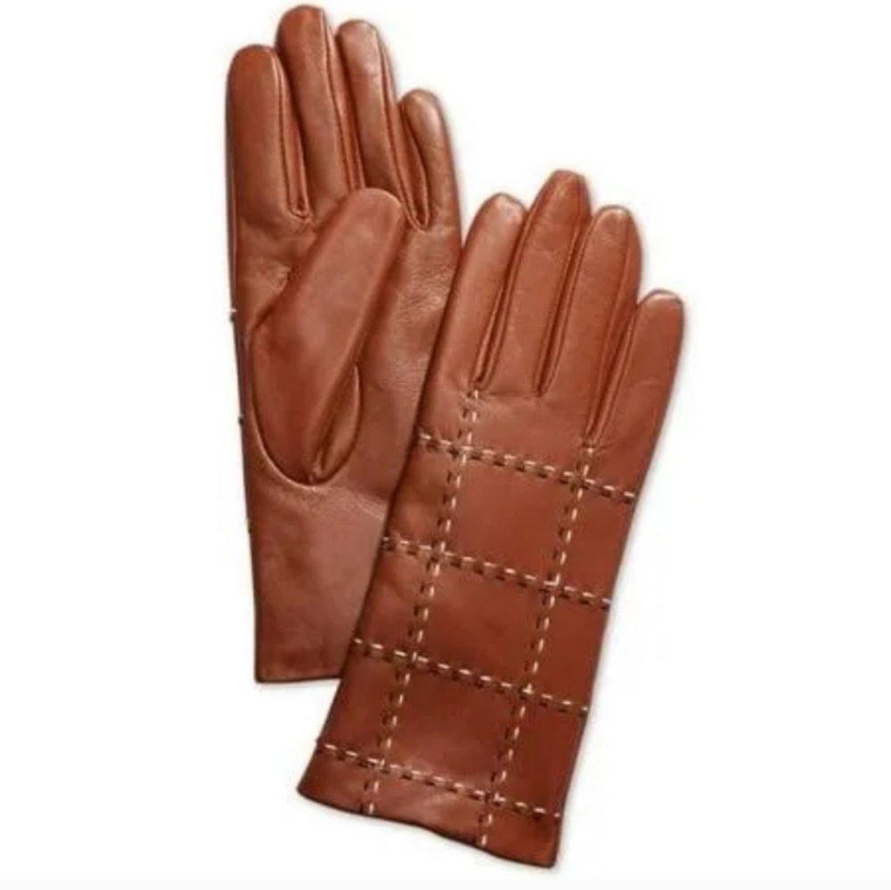 Macy's Charter Club Women’s Leather‎ Saddel Brown Top Stitch Gloves NWT